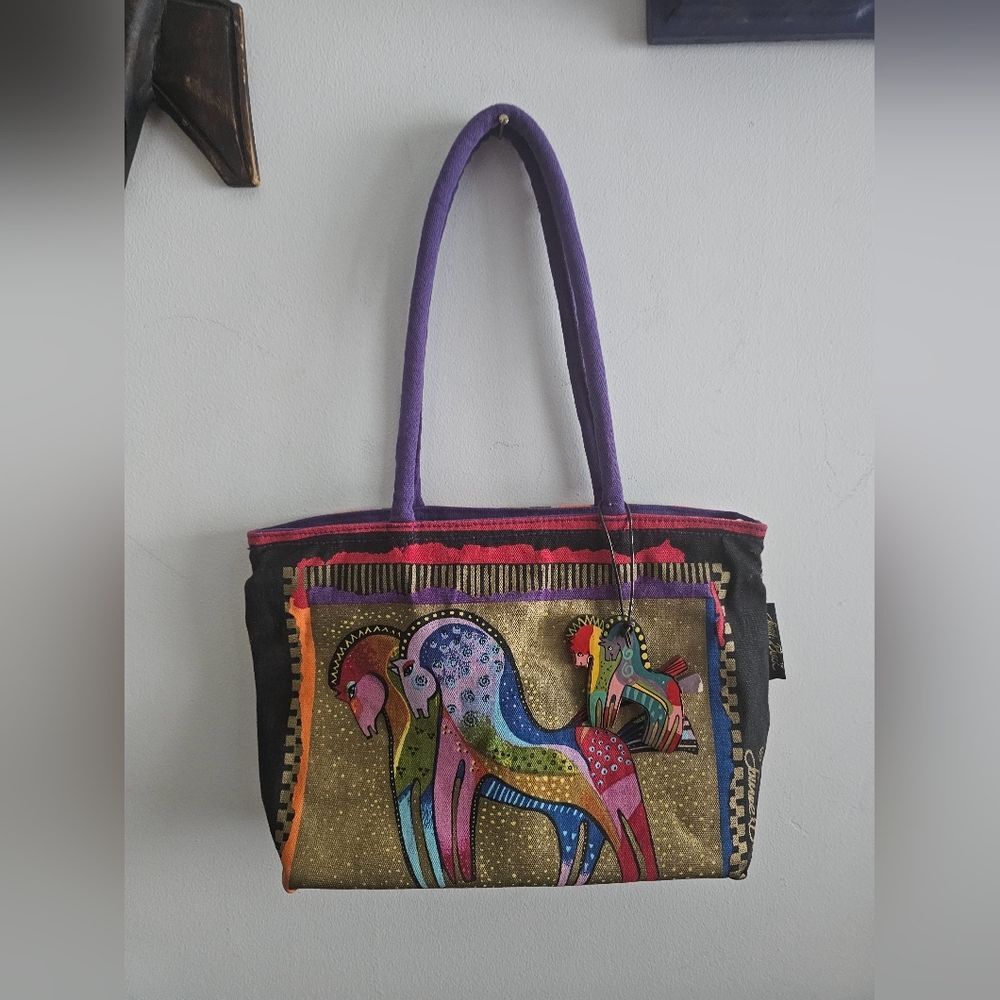 Laurel Burch Prancing Horses Multicolor Canvas Tote Bag